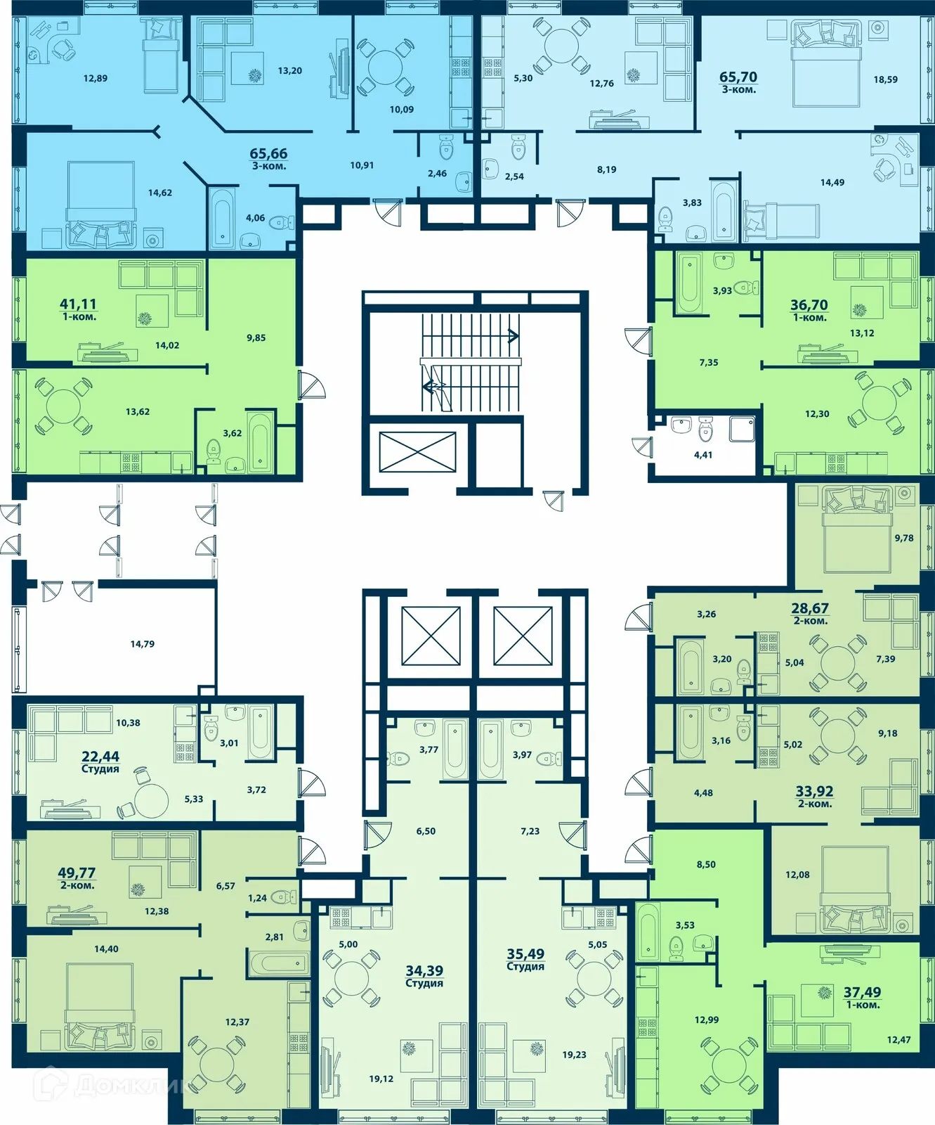 Планировка 1-комнатной квартиры 41.11 м² в ЖК Город Природы, г. Уфа — фото 3