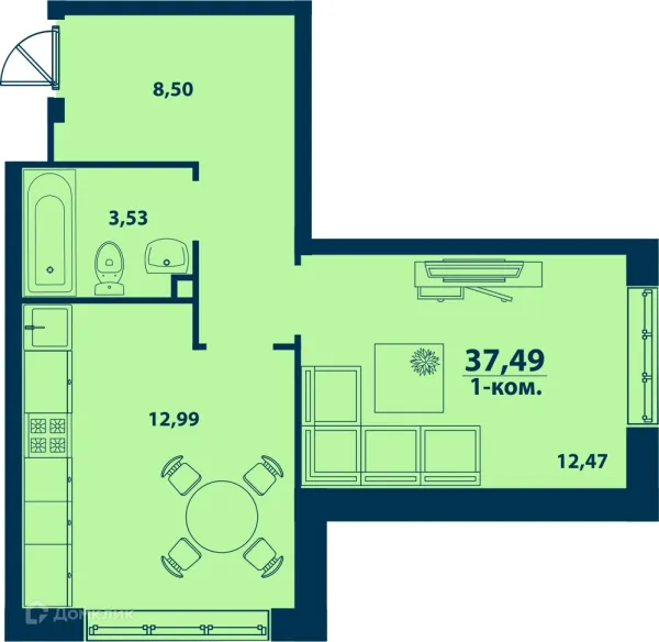 Планировка 1 комн. в ЖК Город Природы