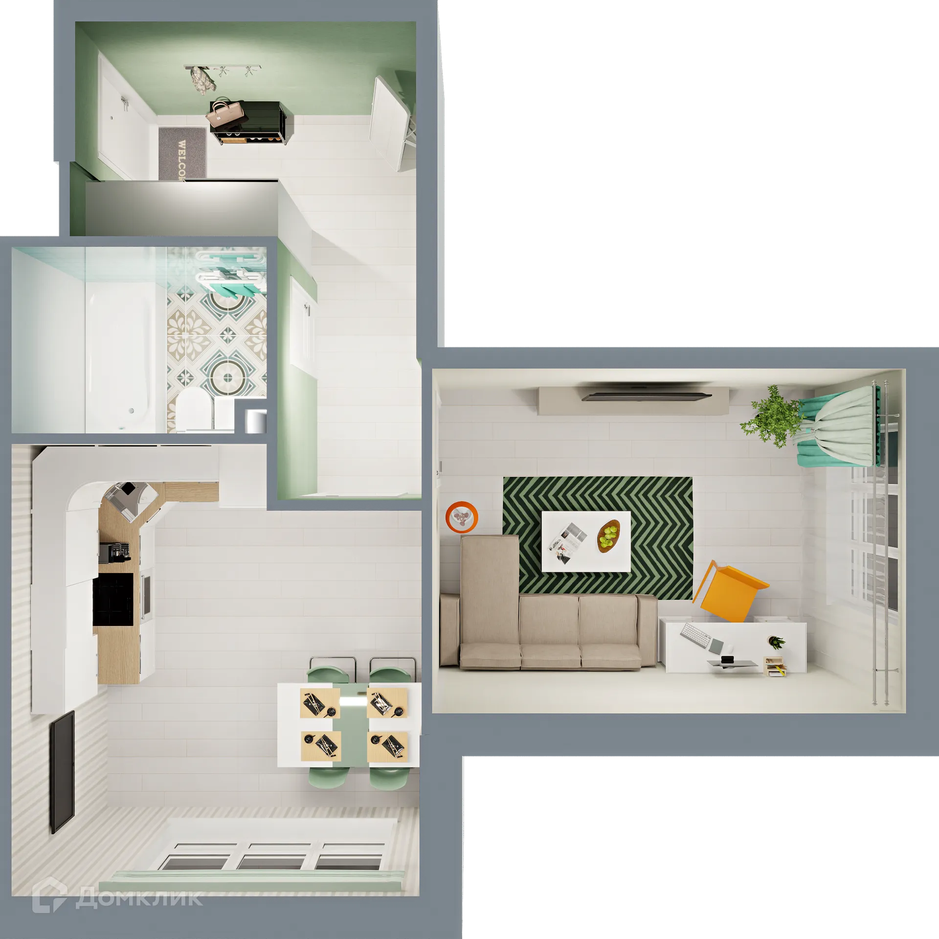 Планировка 1-комнатной квартиры 37.49 м² в ЖК Город Природы, г. Уфа — фото 2