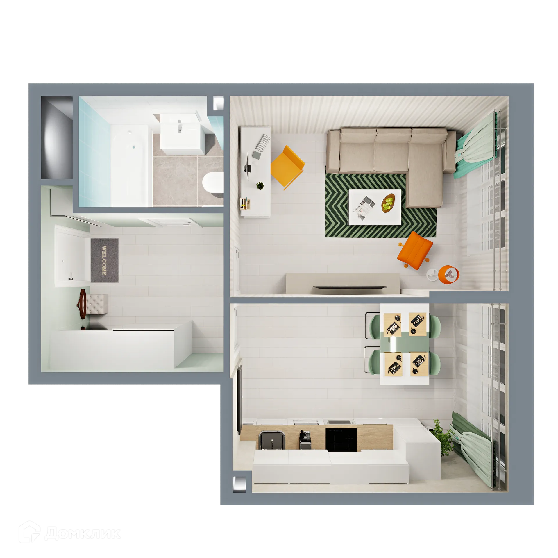 Планировка 1-комнатной квартиры 36.68 м² в ЖК Город Природы, г. Уфа — фото 2