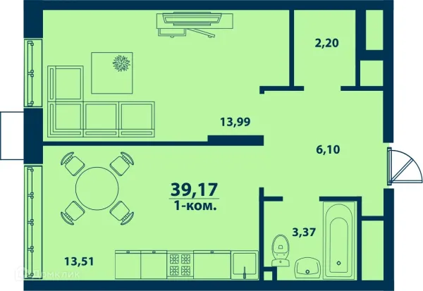 Планировка 1 комн. в ЖК Город Природы