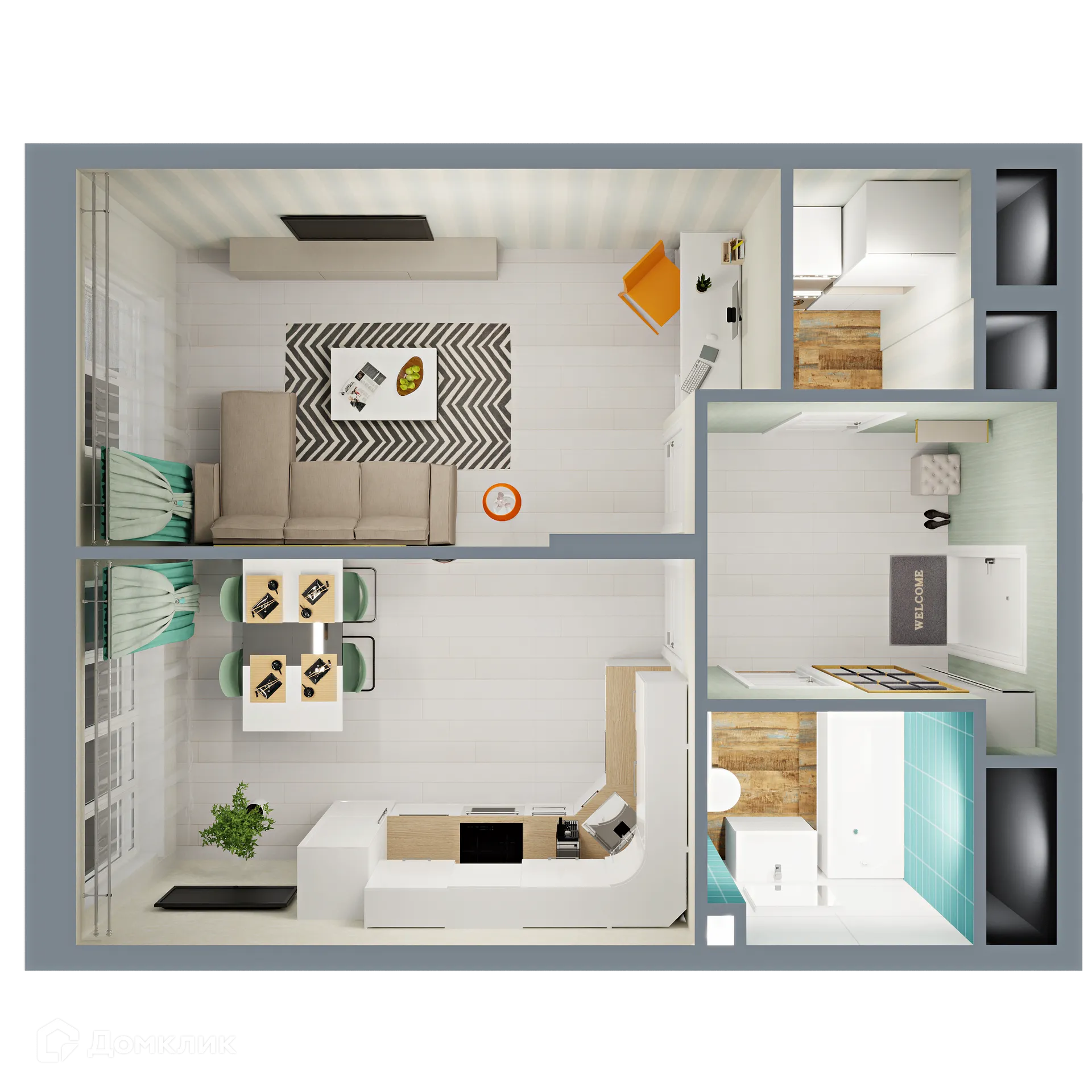 Планировка 1-комнатной квартиры 39.17 м² в ЖК Город Природы, г. Уфа — фото 2