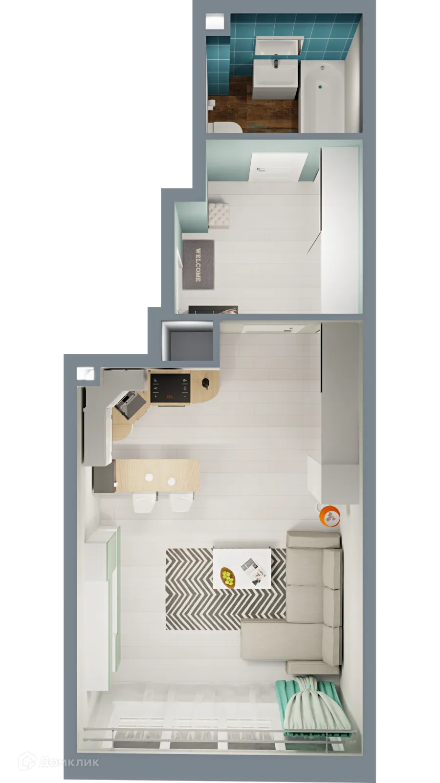 Планировка 1-комнатной квартиры 34.39 м² в ЖК Город Природы, г. Уфа — фото 2