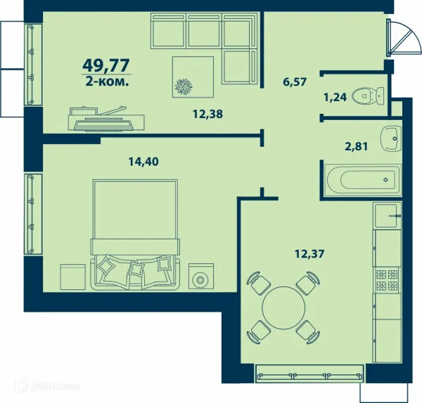 Планировка 2 комн. в ЖК Город Природы