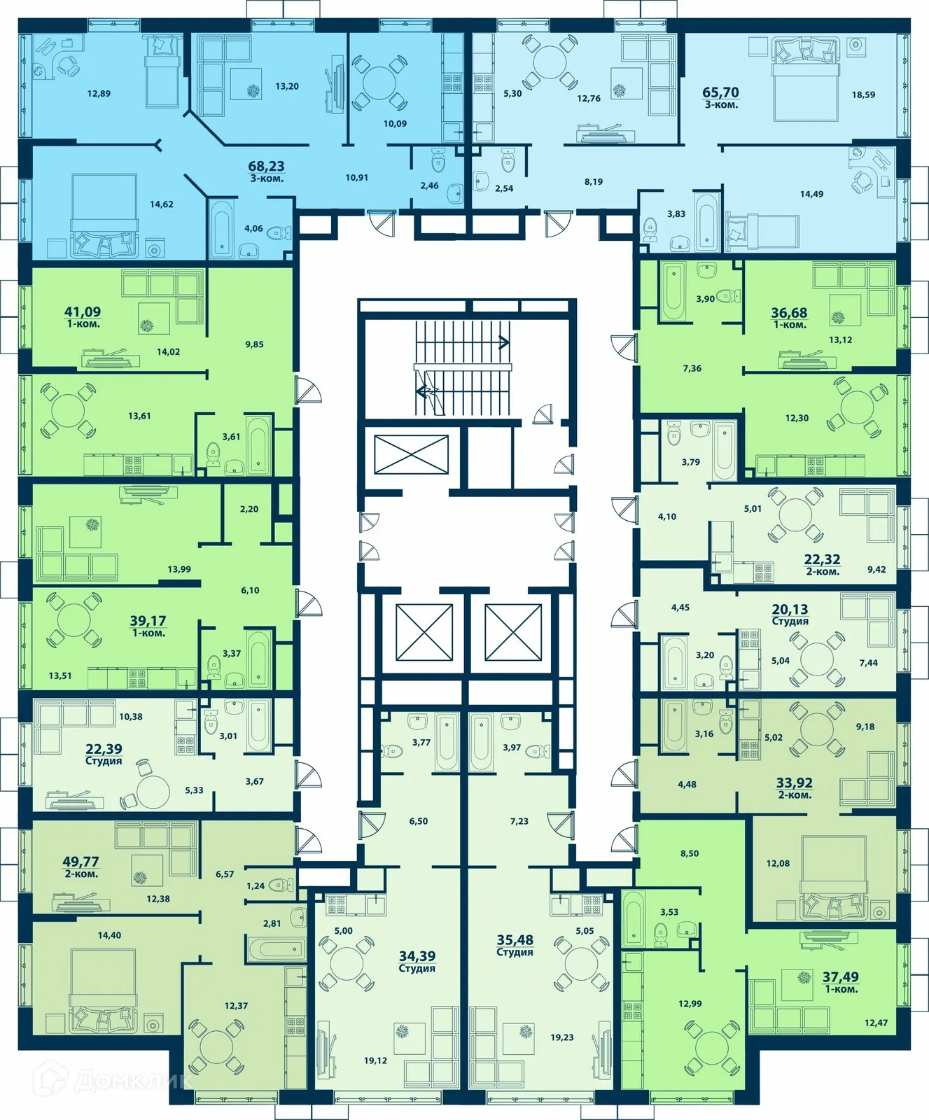 Планировка 3-комнатной квартиры 68.23 м² в ЖК Город Природы, г. Уфа — фото 3