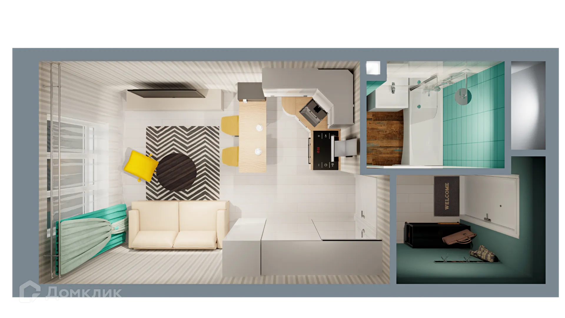 Планировка 1-комнатной квартиры 22.39 м² в ЖК Город Природы, г. Уфа — фото 2