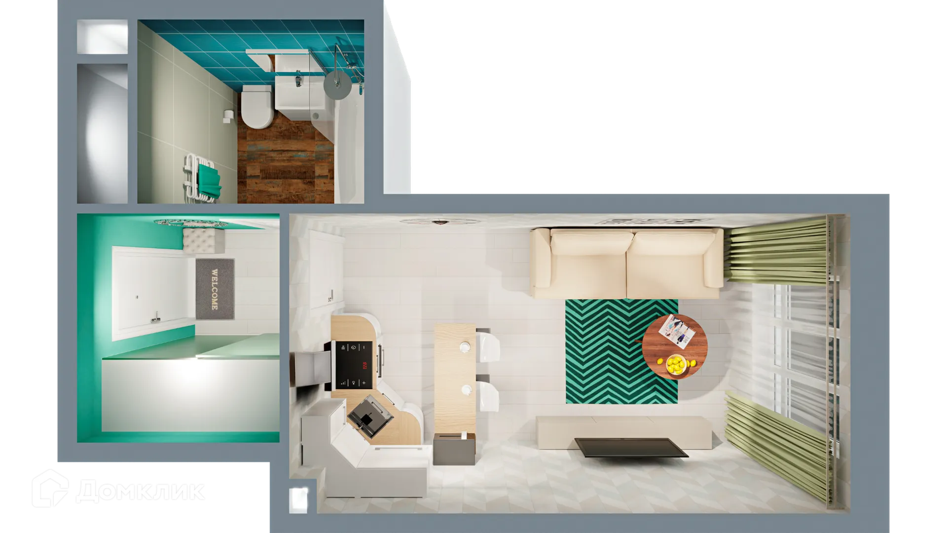 Планировка 1-комнатной квартиры 22.32 м² в ЖК Город Природы, г. Уфа — фото 2