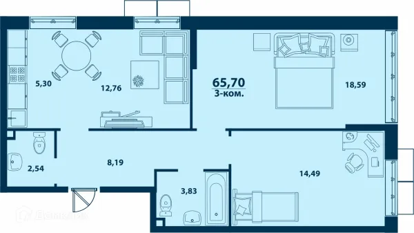 Планировка 3 комн. в ЖК Город Природы