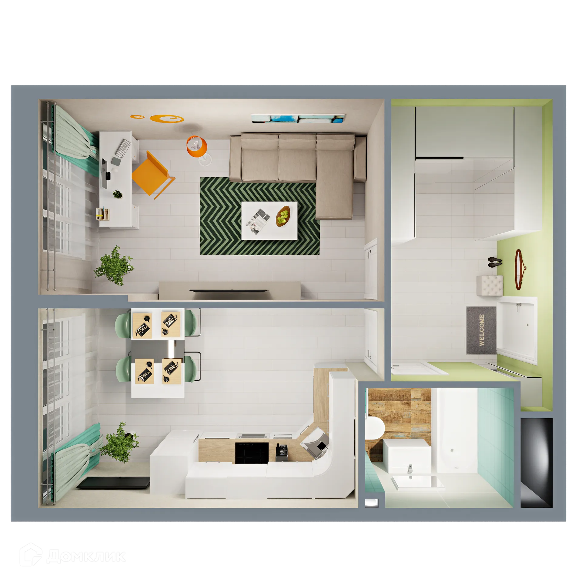 Планировка 1-комнатной квартиры 41.11 м² в ЖК Город Природы, г. Уфа — фото 2