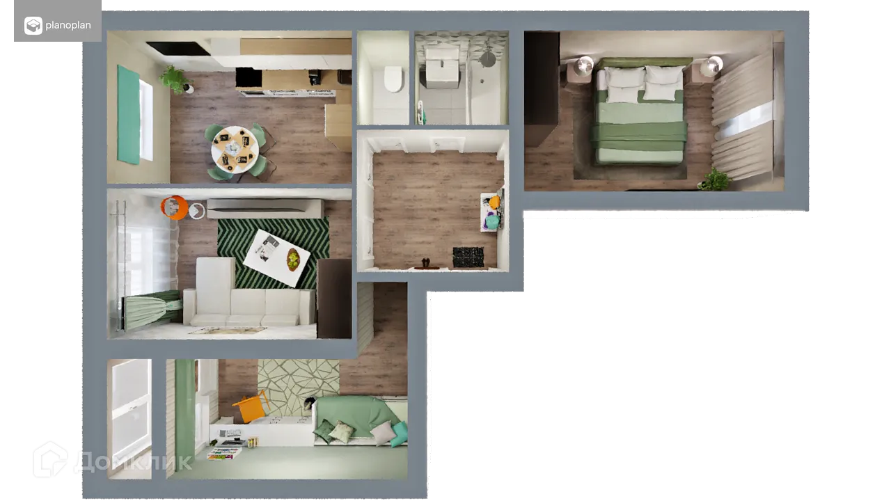 Планировка 3-комнатной квартиры 69.95 м² в ЖК Город Природы, г. Уфа — фото 2