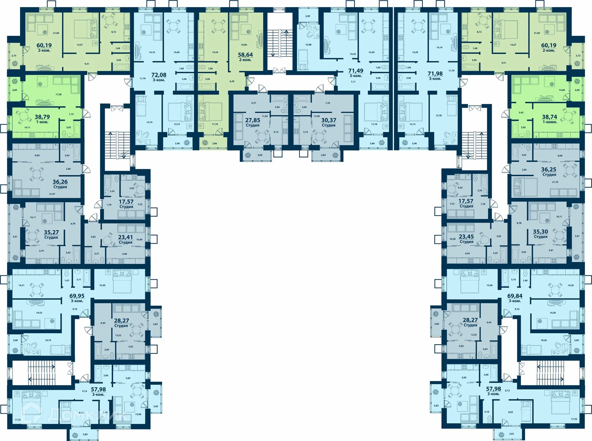 Планировка 3-комнатной квартиры 69.95 м² в ЖК Город Природы, г. Уфа — фото 3