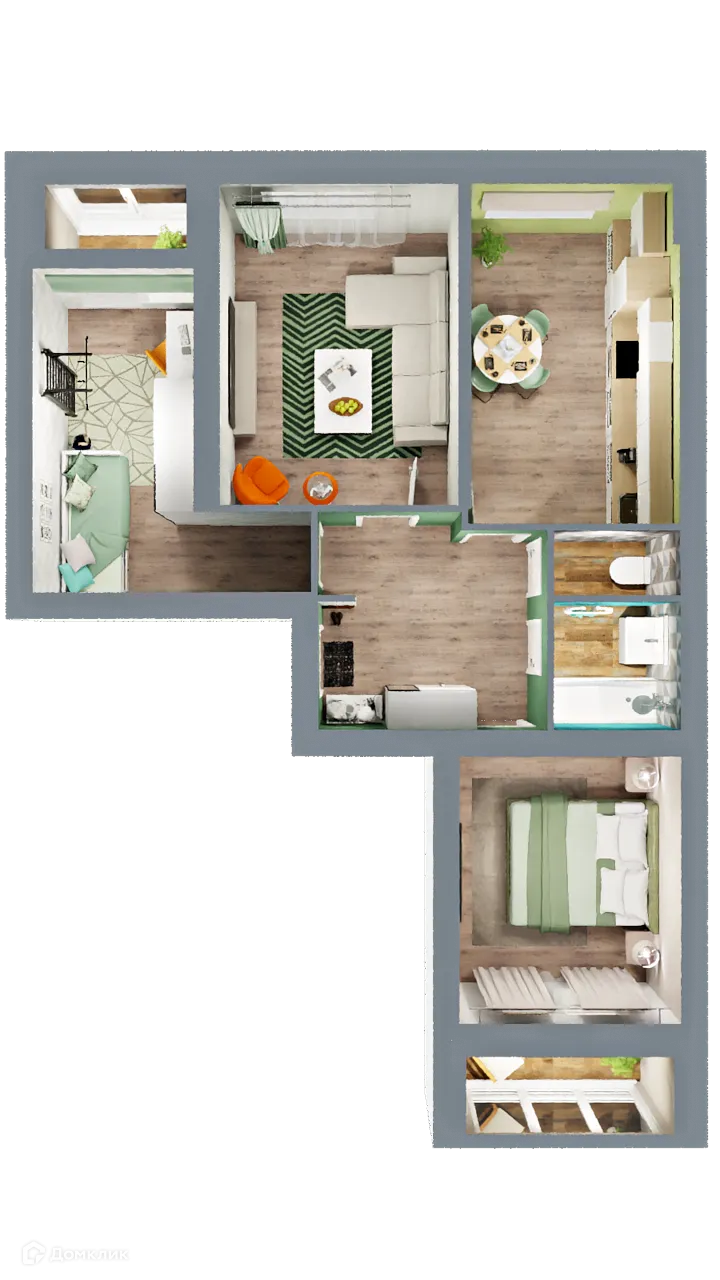 Планировка 3-комнатной квартиры 71.49 м² в ЖК Город Природы, г. Уфа — фото 2