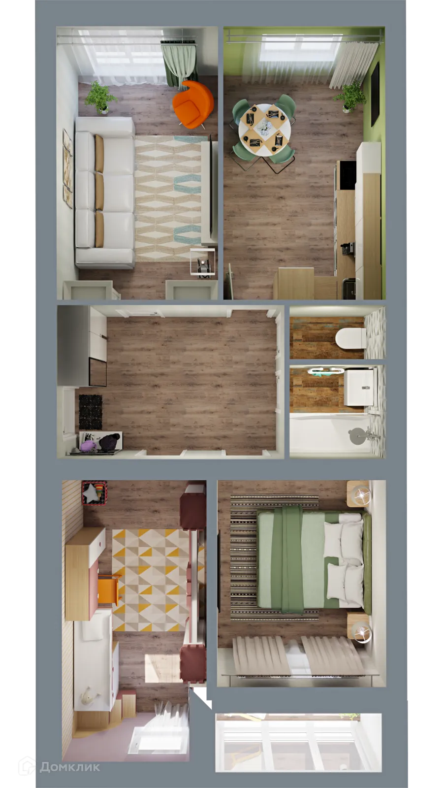 Планировка 3-комнатной квартиры 72.08 м² в ЖК Город Природы, г. Уфа — фото 2