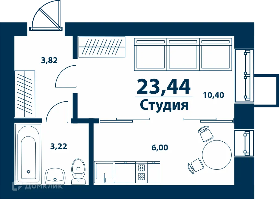 Планировка 1-комнатной квартиры 23.44 м² в ЖК Город Природы, г. Уфа — фото 1