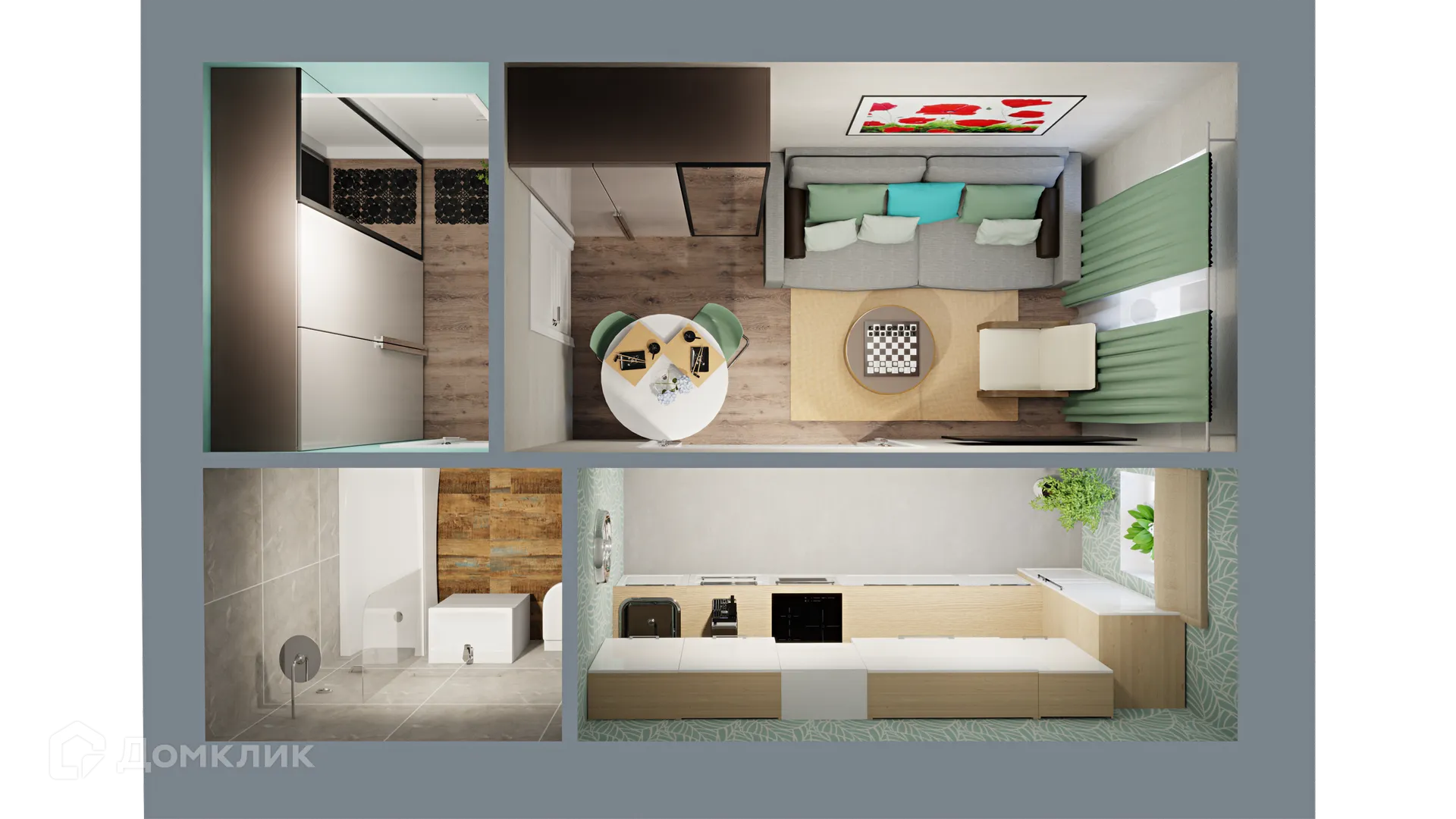 Планировка 1-комнатной квартиры 23.44 м² в ЖК Город Природы, г. Уфа — фото 2