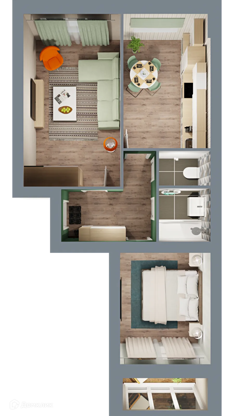 Планировка 2-комнатной квартиры 59.51 м² в ЖК Город Природы, г. Уфа — фото 2