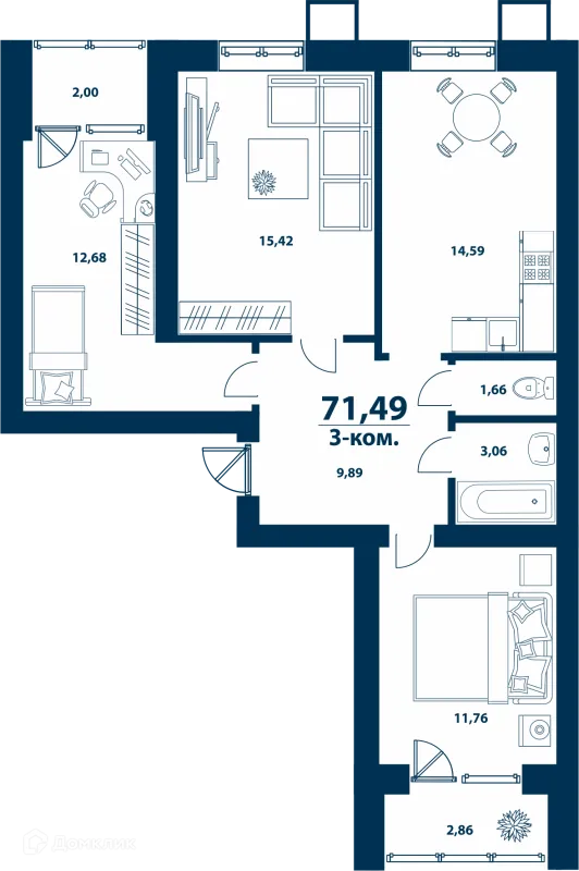 Планировка 3 комн. в ЖК Город Природы
