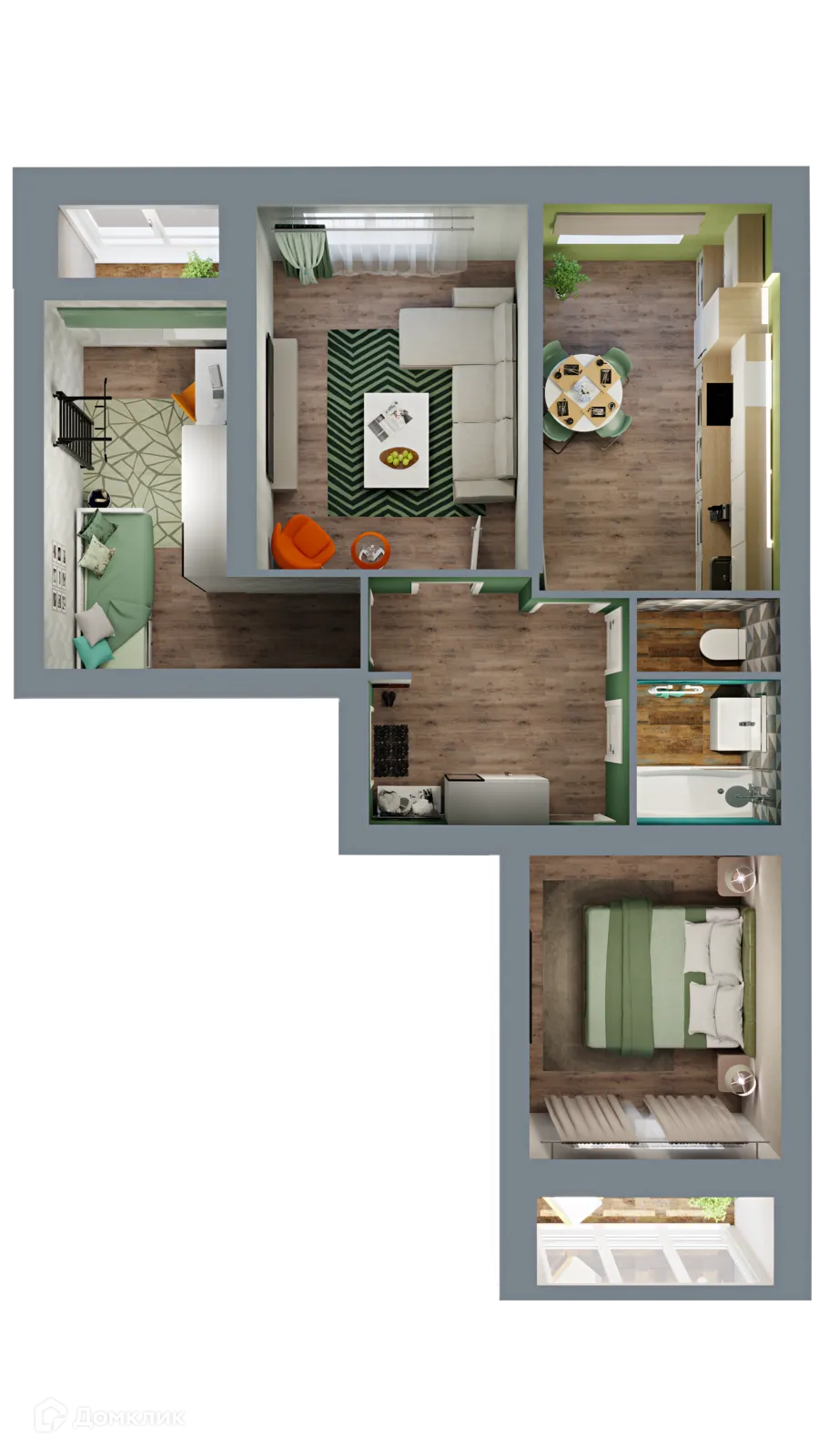 Планировка 3-комнатной квартиры 71.49 м² в ЖК Город Природы, г. Уфа — фото 2