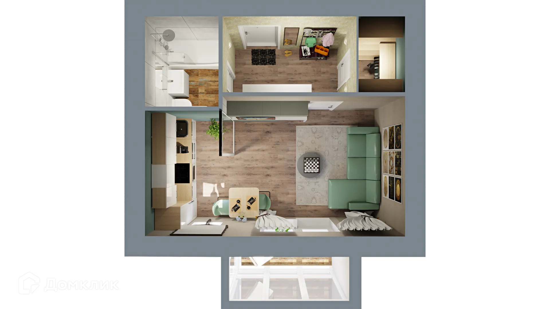 Планировка 1-комнатной квартиры 30.37 м² в ЖК Город Природы, г. Уфа — фото 2