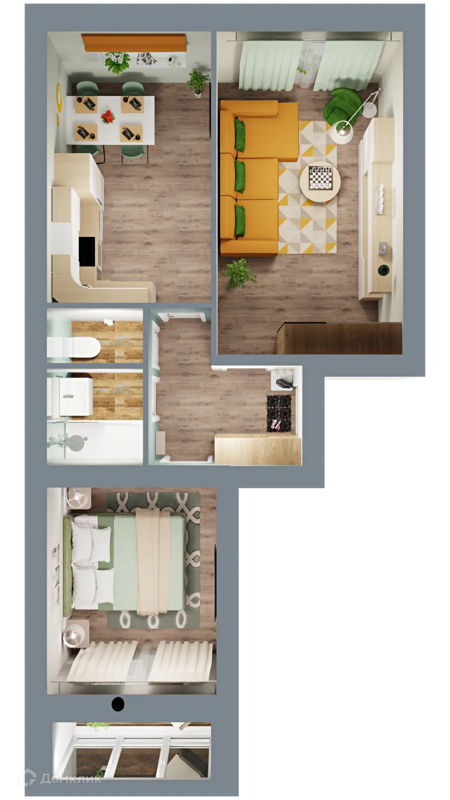 Планировка 2-комнатной квартиры 58.64 м² в ЖК Город Природы, г. Уфа — фото 2