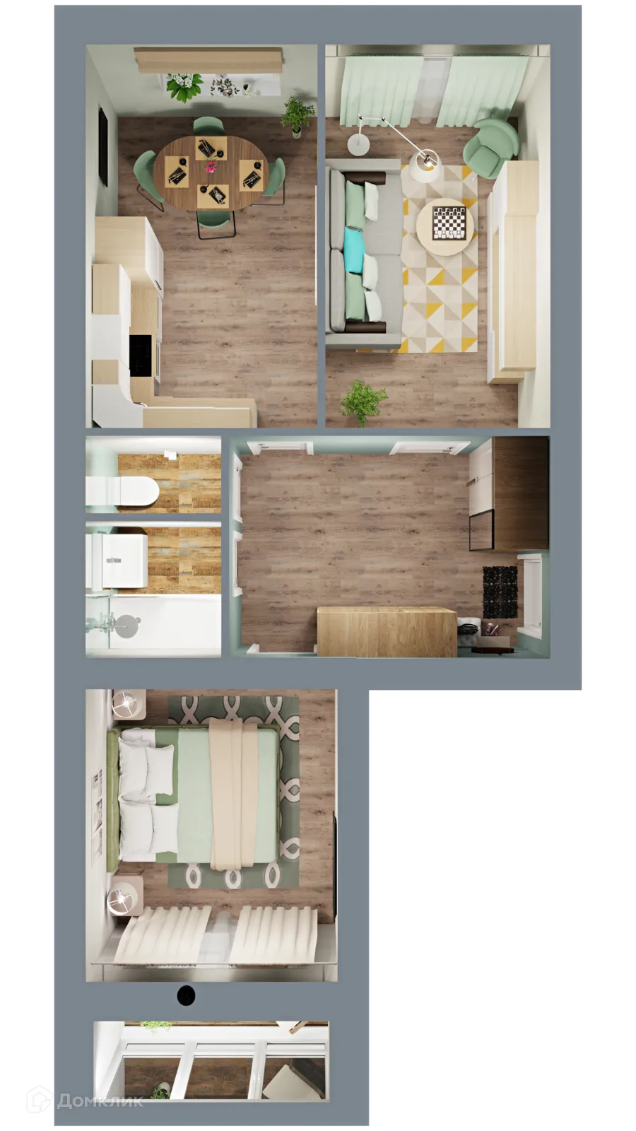 Планировка 2-комнатной квартиры 58.73 м² в ЖК Город Природы, г. Уфа — фото 2