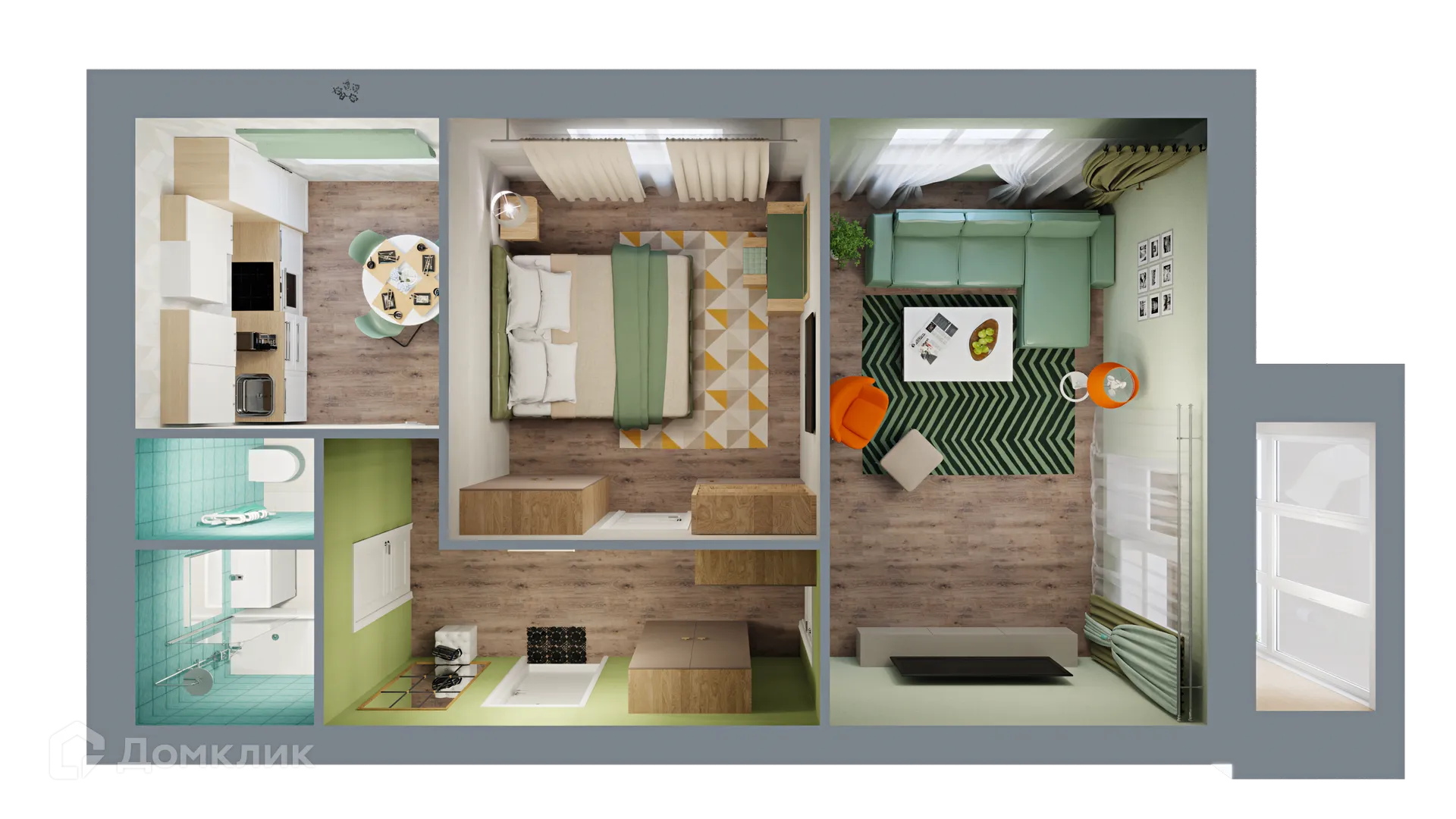 Планировка 2-комнатной квартиры 60.21 м² в ЖК Город Природы, г. Уфа — фото 2