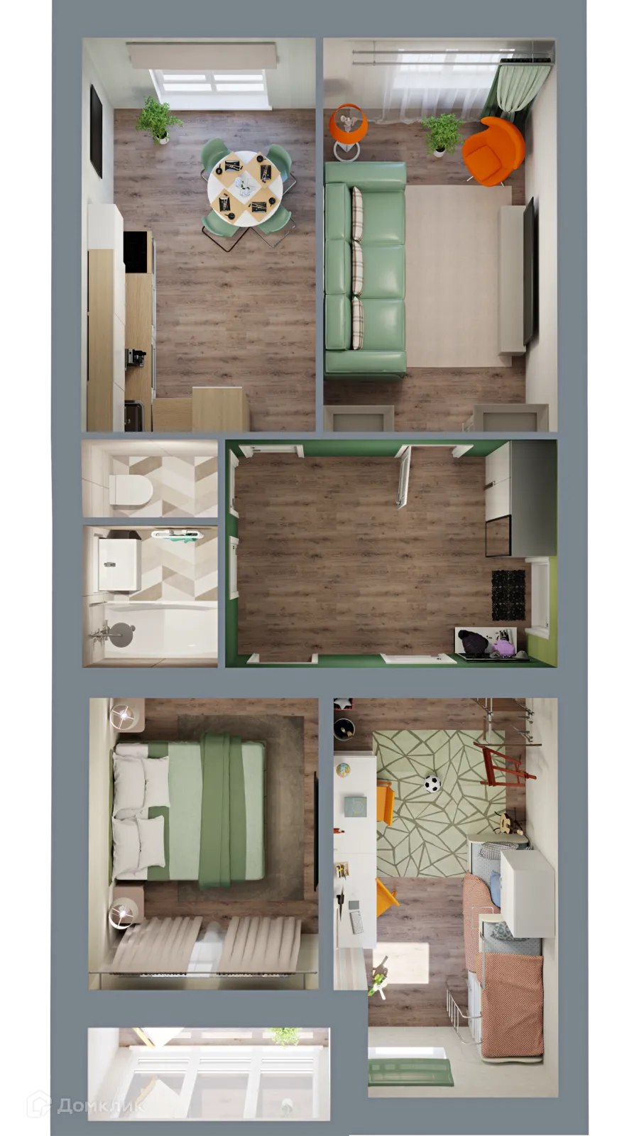 Планировка 3-комнатной квартиры 71.98 м² в ЖК Город Природы, г. Уфа — фото 2