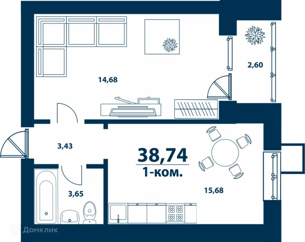 Планировка 1 комн. в ЖК Город Природы