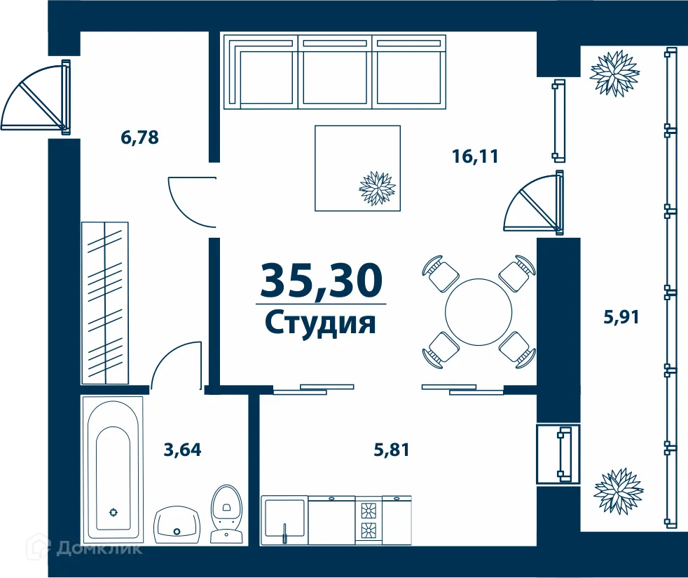 Планировка 1-комнатной квартиры 35.3 м² в ЖК Город Природы, г. Уфа — фото 1