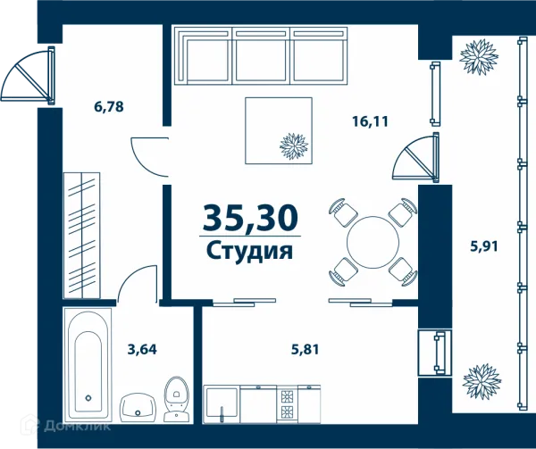 Планировка 1 комн. в ЖК Город Природы