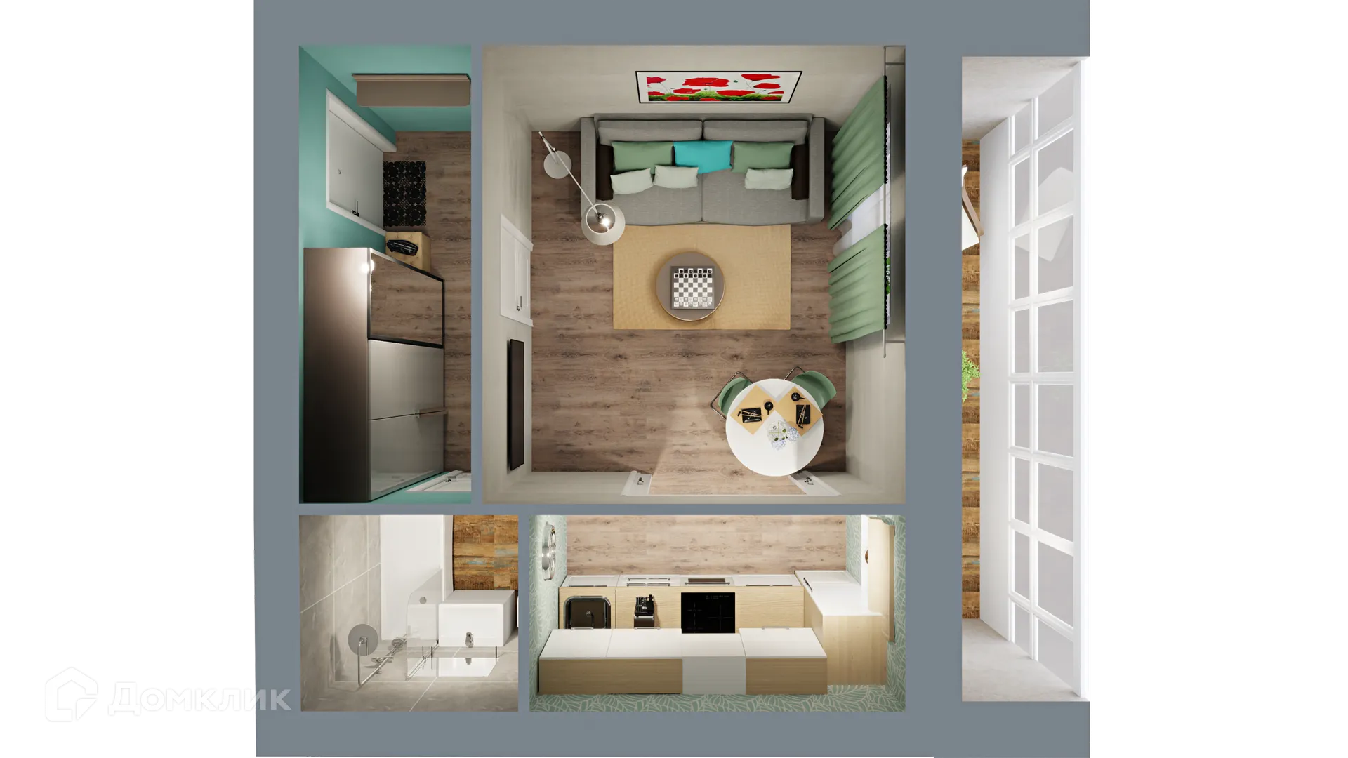 Планировка 1-комнатной квартиры 35.3 м² в ЖК Город Природы, г. Уфа — фото 2