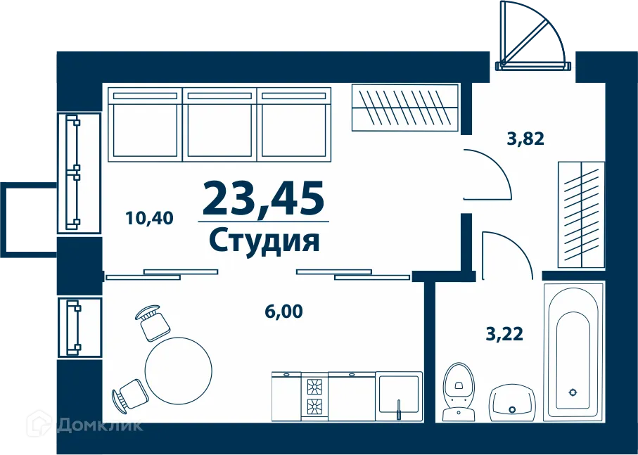Планировка студии квартиры 23.45 м² в ЖК Город Природы, г. Уфа — фото 1