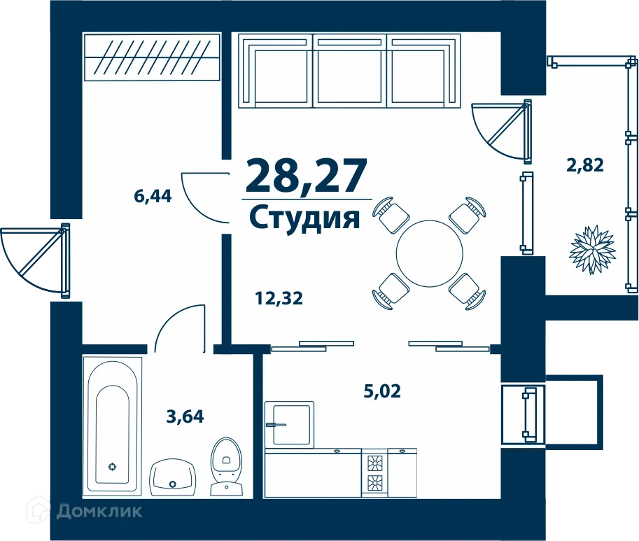 Планировка студии квартиры 28.27 м² в ЖК Город Природы, г. Уфа — фото 1