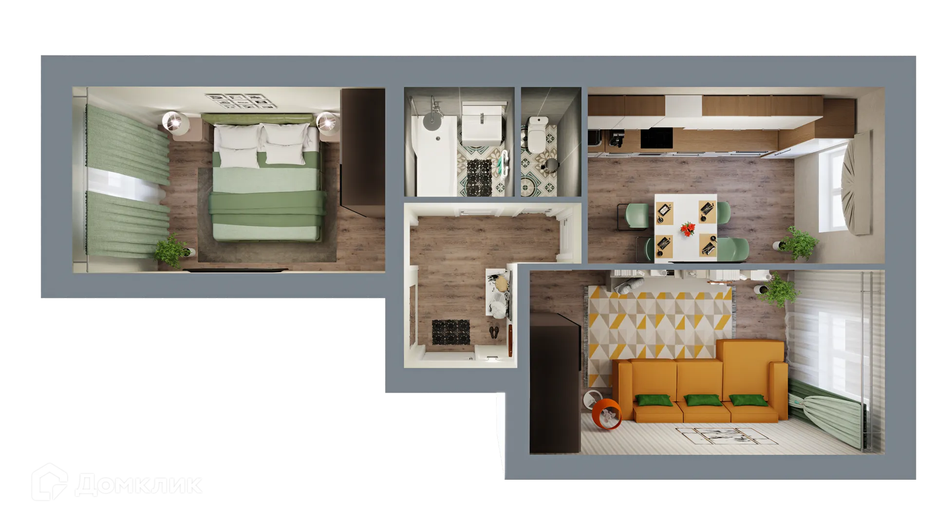 Планировка 2-комнатной квартиры 58.19 м² в ЖК Город Природы, г. Уфа — фото 2