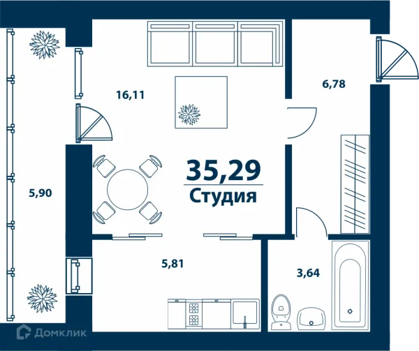 Планировка 1 комн. в ЖК Город Природы