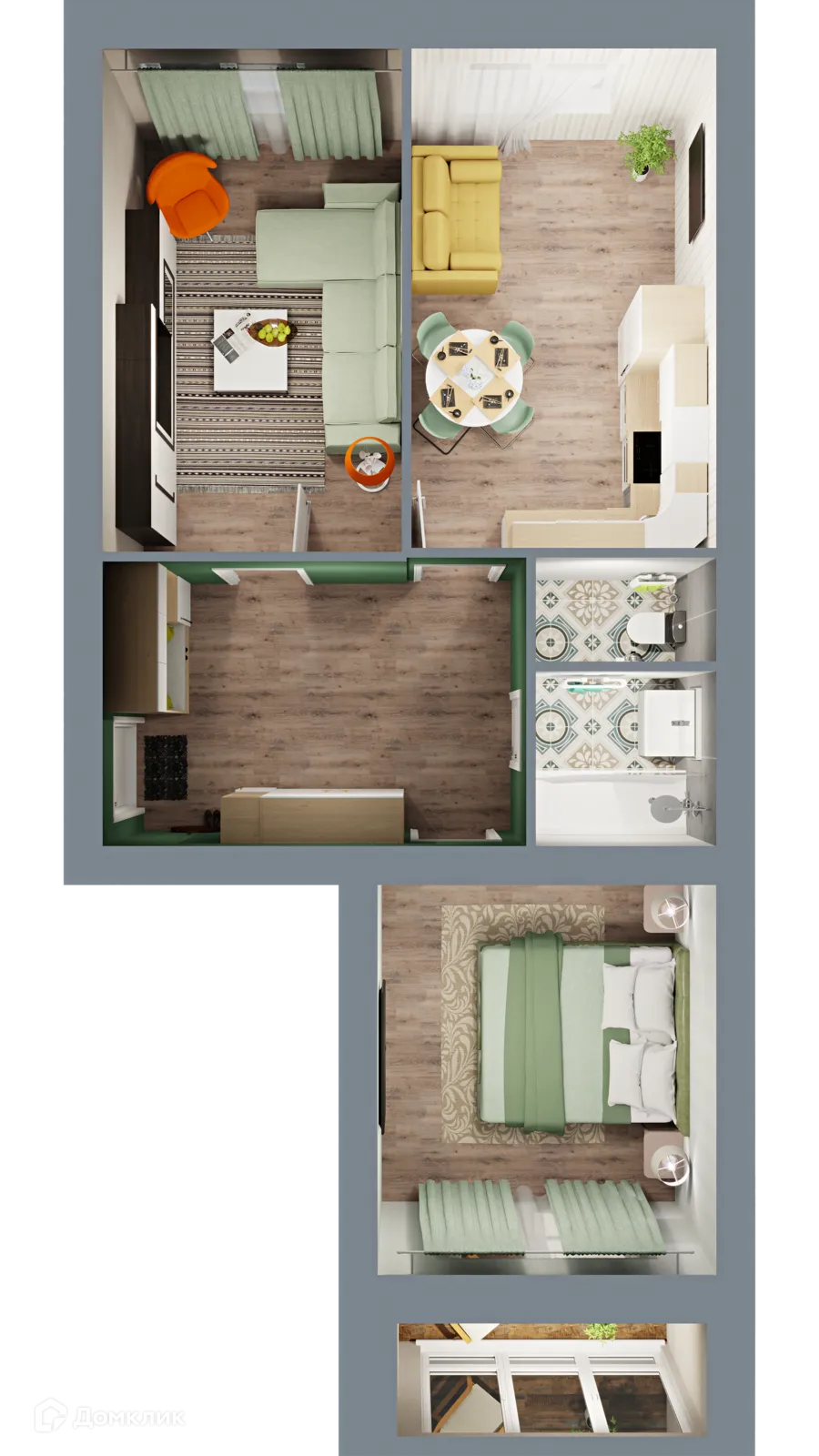 Планировка 2-комнатной квартиры 58.83 м² в ЖК Город Природы, г. Уфа — фото 2