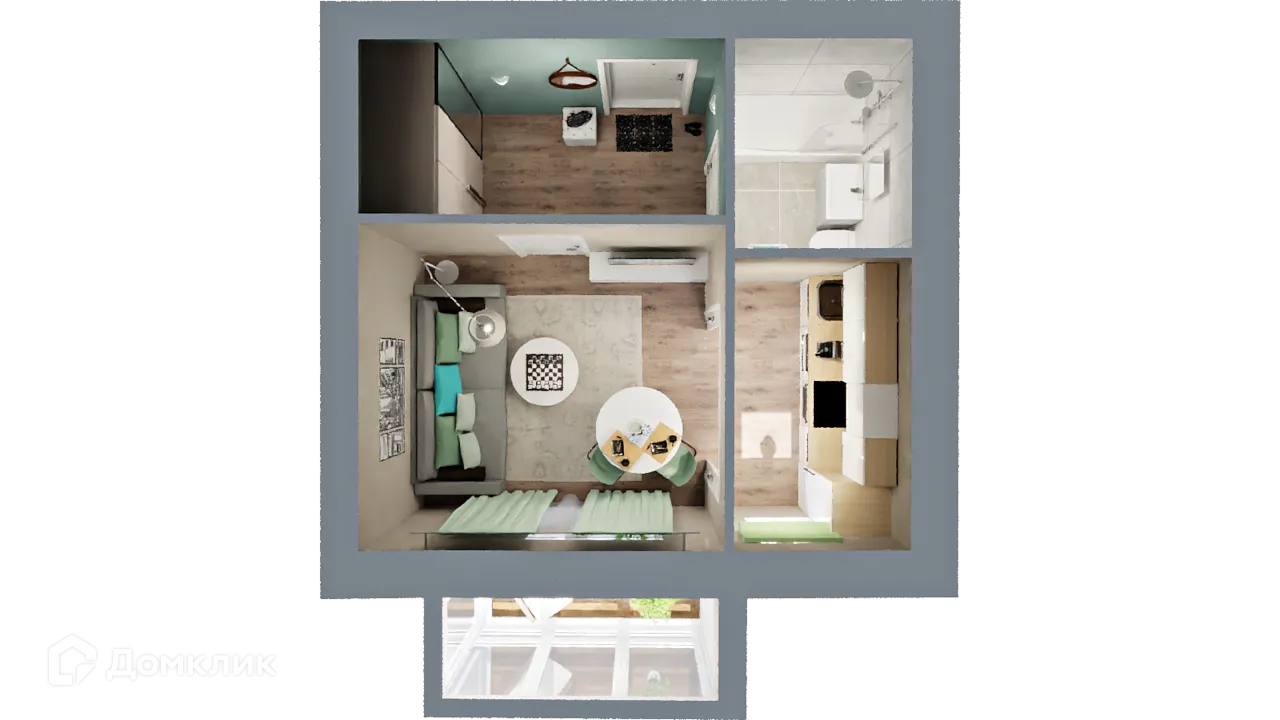 Планировка 1-комнатной квартиры 27.85 м² в ЖК Город Природы, г. Уфа — фото 2