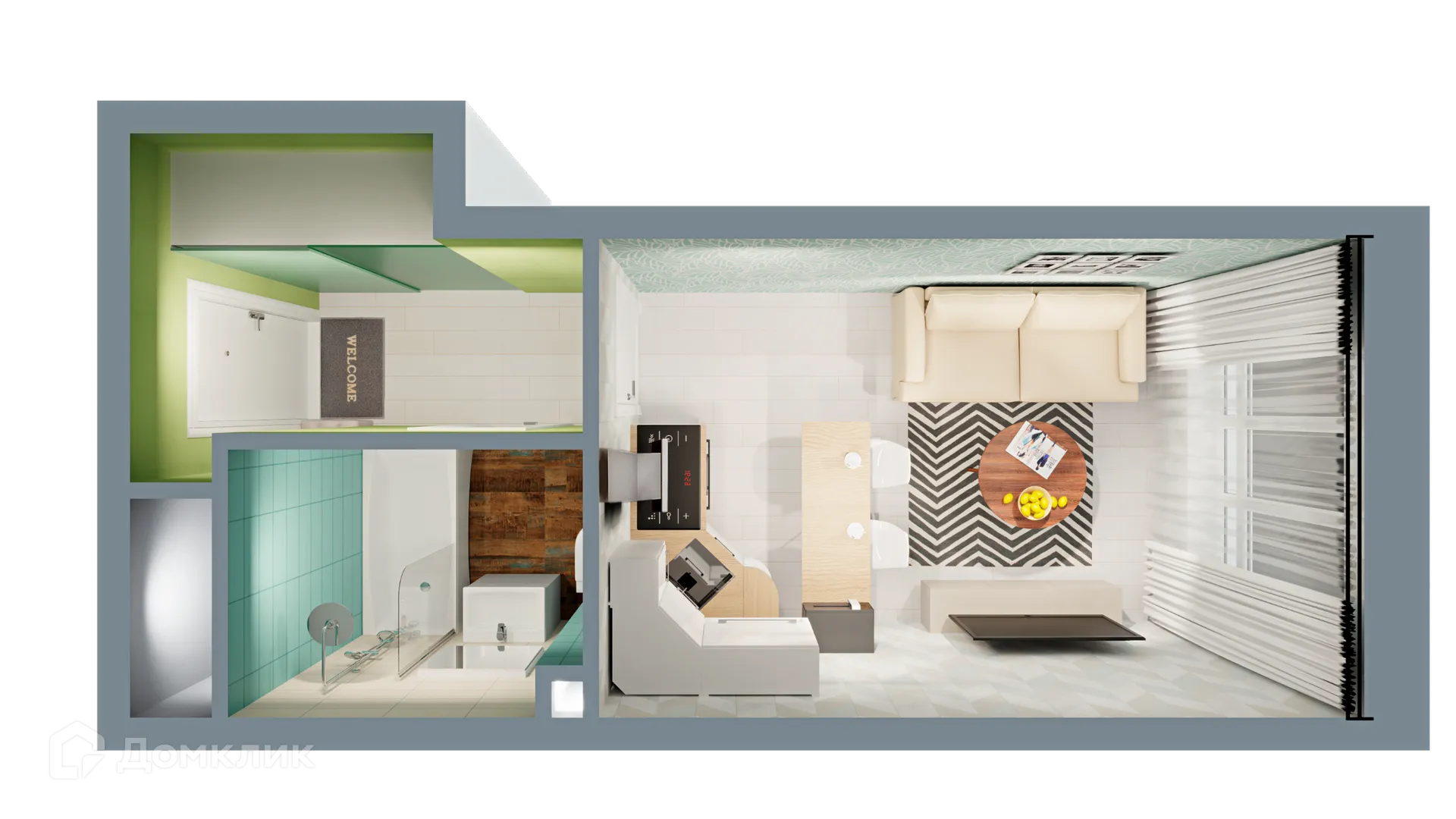 Планировка 1-комнатной квартиры 20.13 м² в ЖК Город Природы, г. Уфа — фото 2