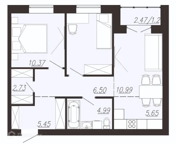 Планировка 2 комн. в ЖК Южный Парк