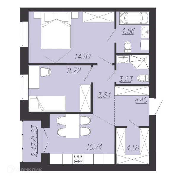 Планировка 2 комн. в ЖК Южный Парк