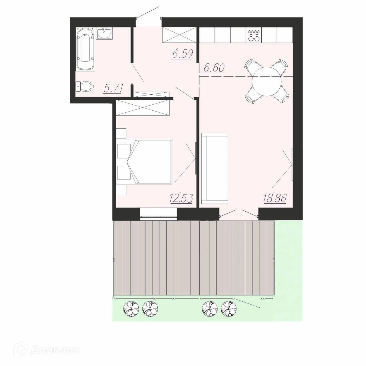 Планировка 1-комнатной квартиры 50.29 м² в ЖК Южный Парк, г. Южноуральск — фото 1