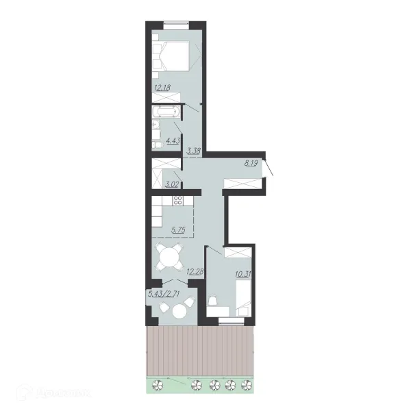 Планировка 2 комн. в ЖК Южный Парк