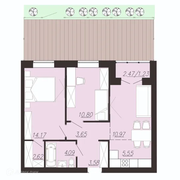 Планировка 2 комн. в ЖК Южный Парк