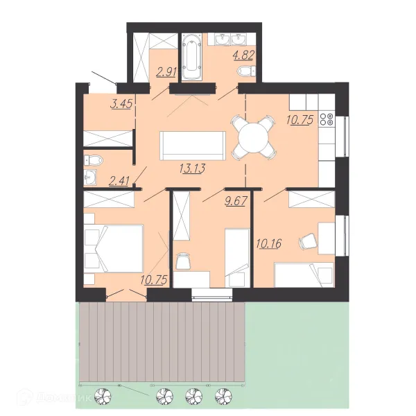 Планировка 3 комн. в ЖК Южный Парк