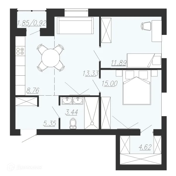 Планировка 2 комн. в ЖК Южный Парк