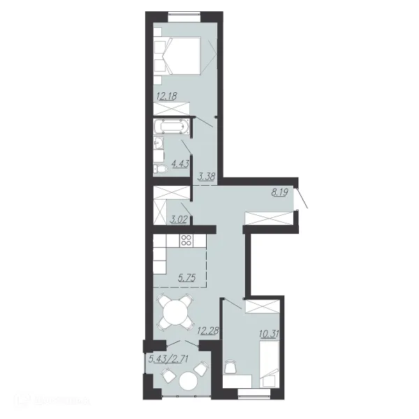 Планировка 2 комн. в ЖК Южный Парк