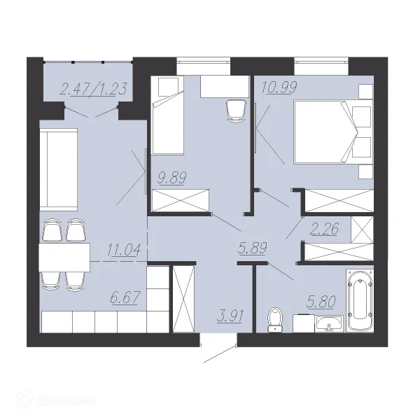 Планировка 2 комн. в ЖК Южный Парк