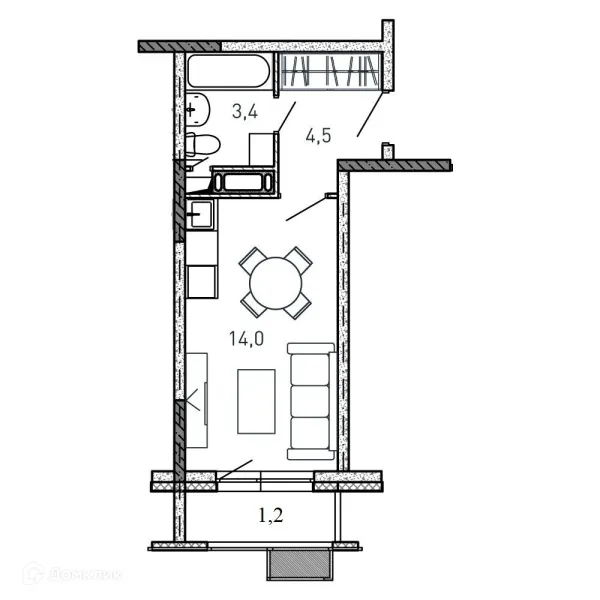 Планировка Студия в ЖК Квартал Светлый
