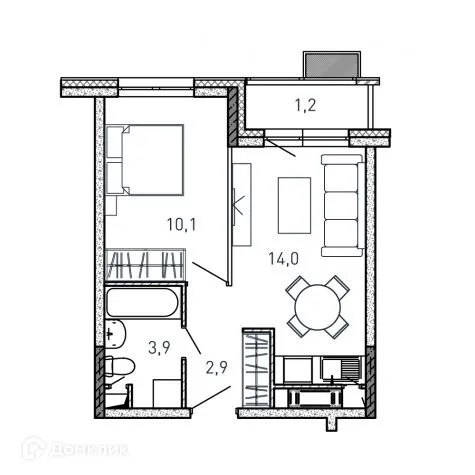 Планировка 1 комн. в ЖК Квартал Светлый