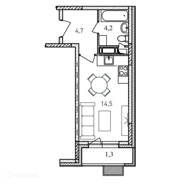 Планировка Студия в ЖК Квартал Светлый